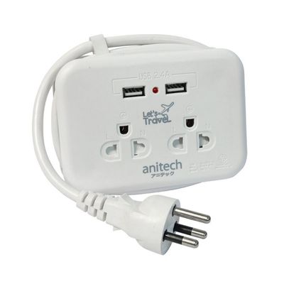 ANITECH รางปลั๊กไฟแบบพกพา (2 ช่อง, 2 USB, 1ม., สีขาว) รุ่น H9022